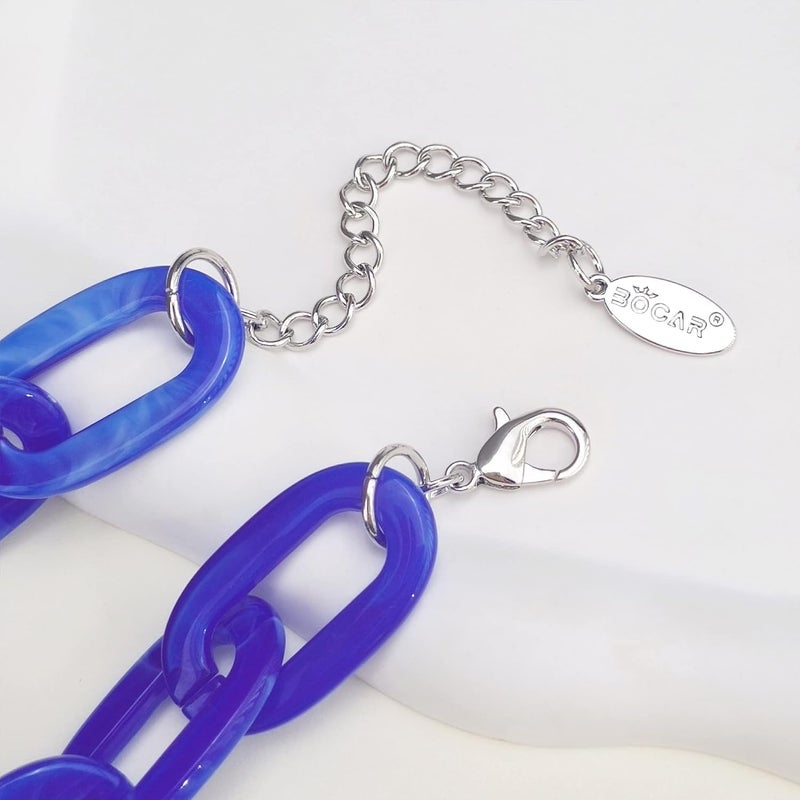 Bocar Acrylic Chunky Statement Necklace for Women Cube Link Chain Collar Necklace and Hoop Earrings Costome Jewelry Set - Image 5